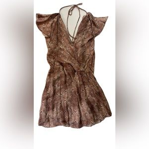 NWT HAUTE HIPPIE Silk Halter Dress SZ LARGE Backless Nude Snake Print $495